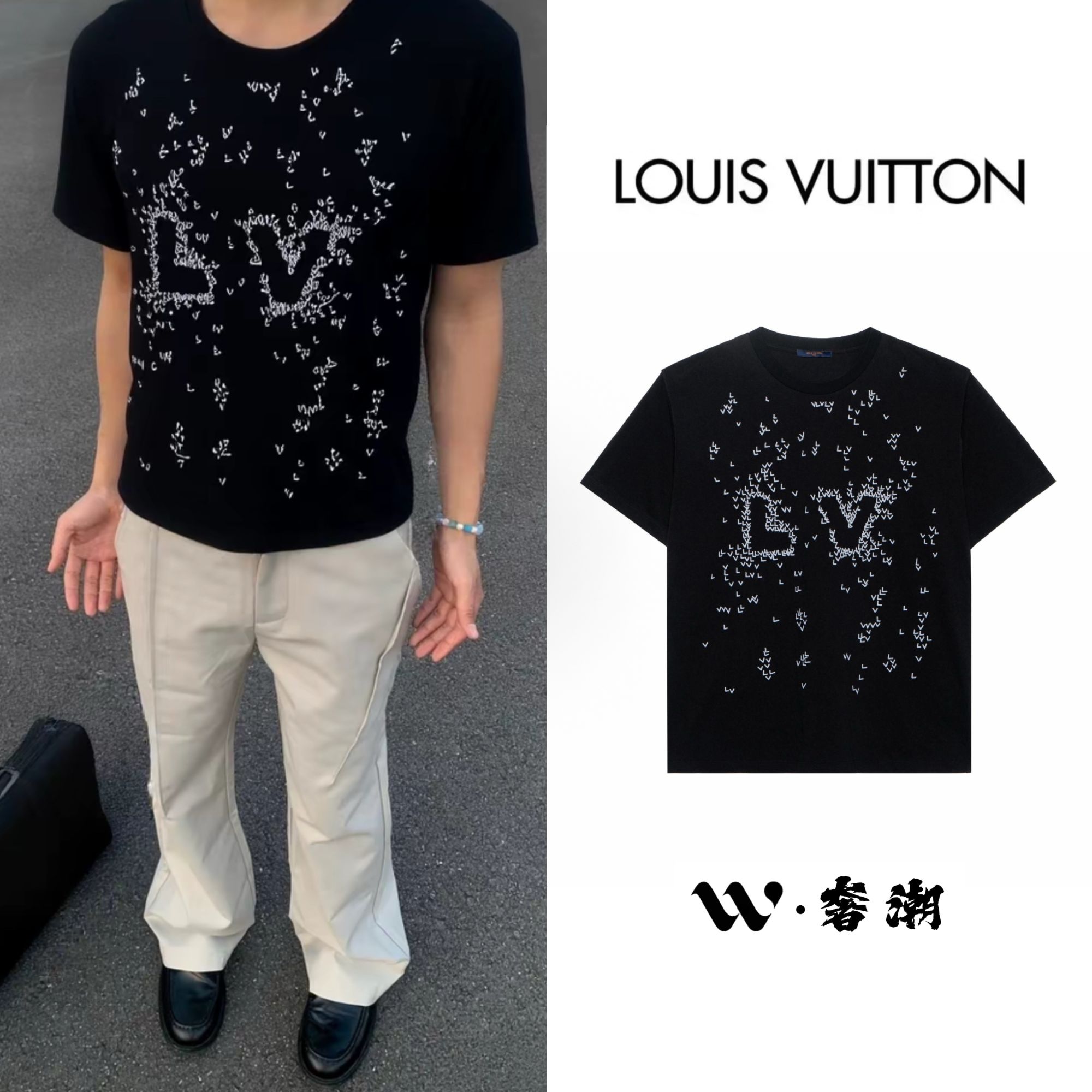 99新 LouisVuitton/路易威登 字母Logo图案刺绣圆领短袖T恤
