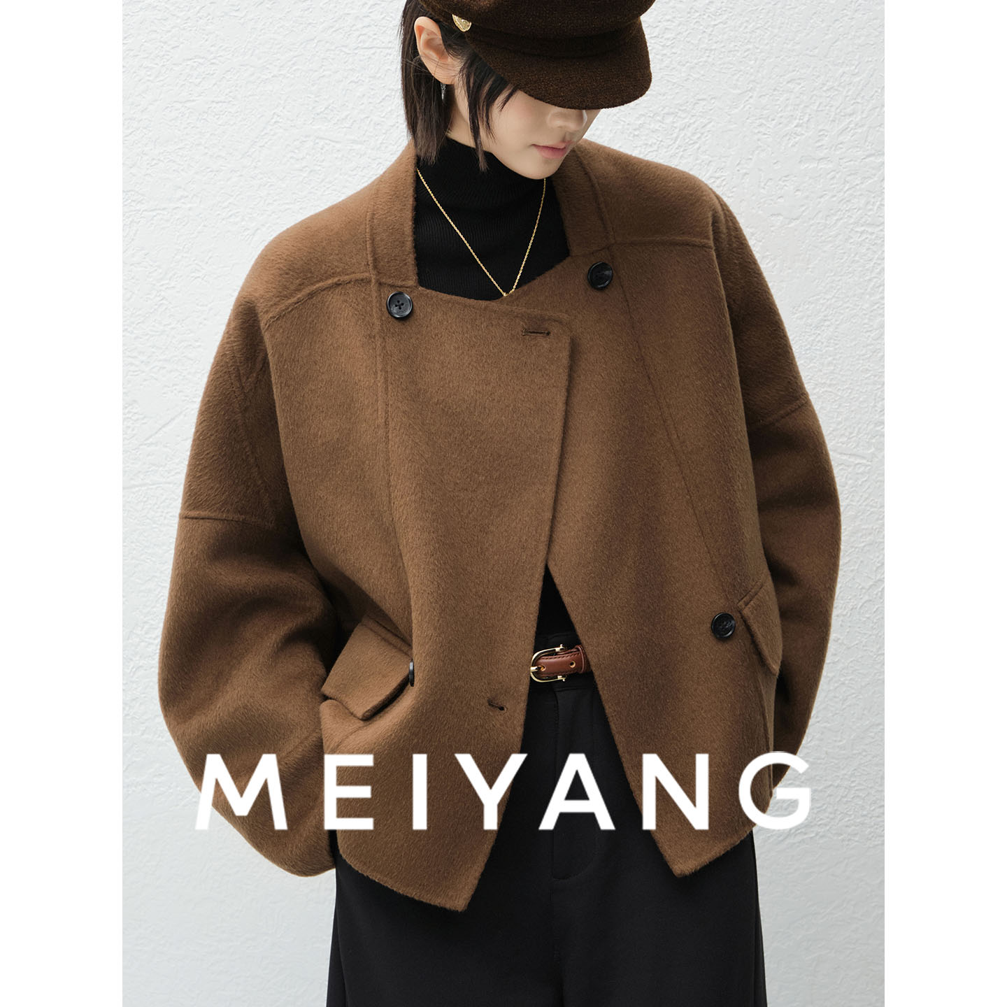 A美洋MEIYANG 板栗可可毛呢外套【商场同款】绵羊毛_方领双排扣【宽】
