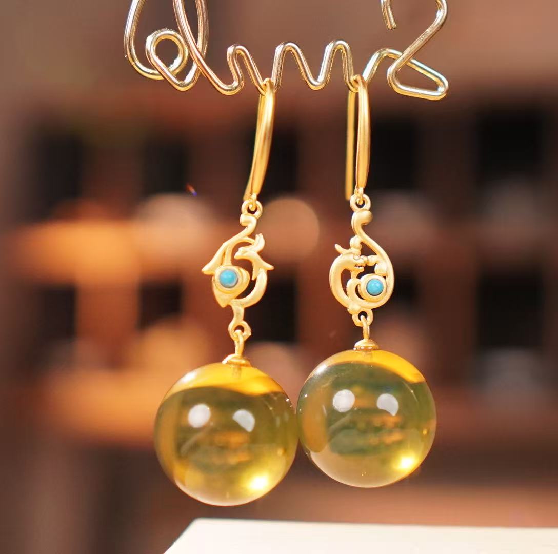 17+墨西哥蓝珀圆珠耳环简约气质时尚百搭复古经典