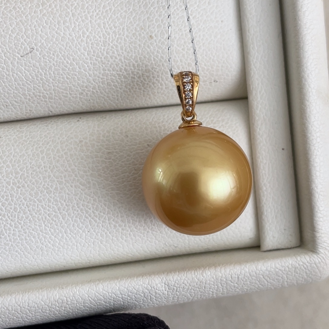 海水珍珠吊坠(不含链)18K金镶嵌14.6mm