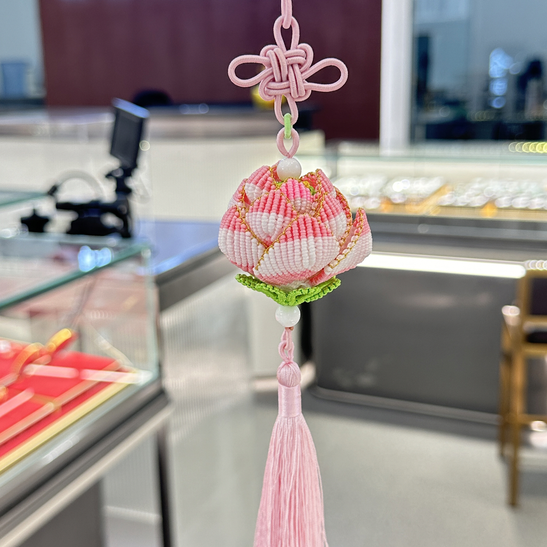 手工编织高颜值中国风莲花汽车室内挂饰车挂