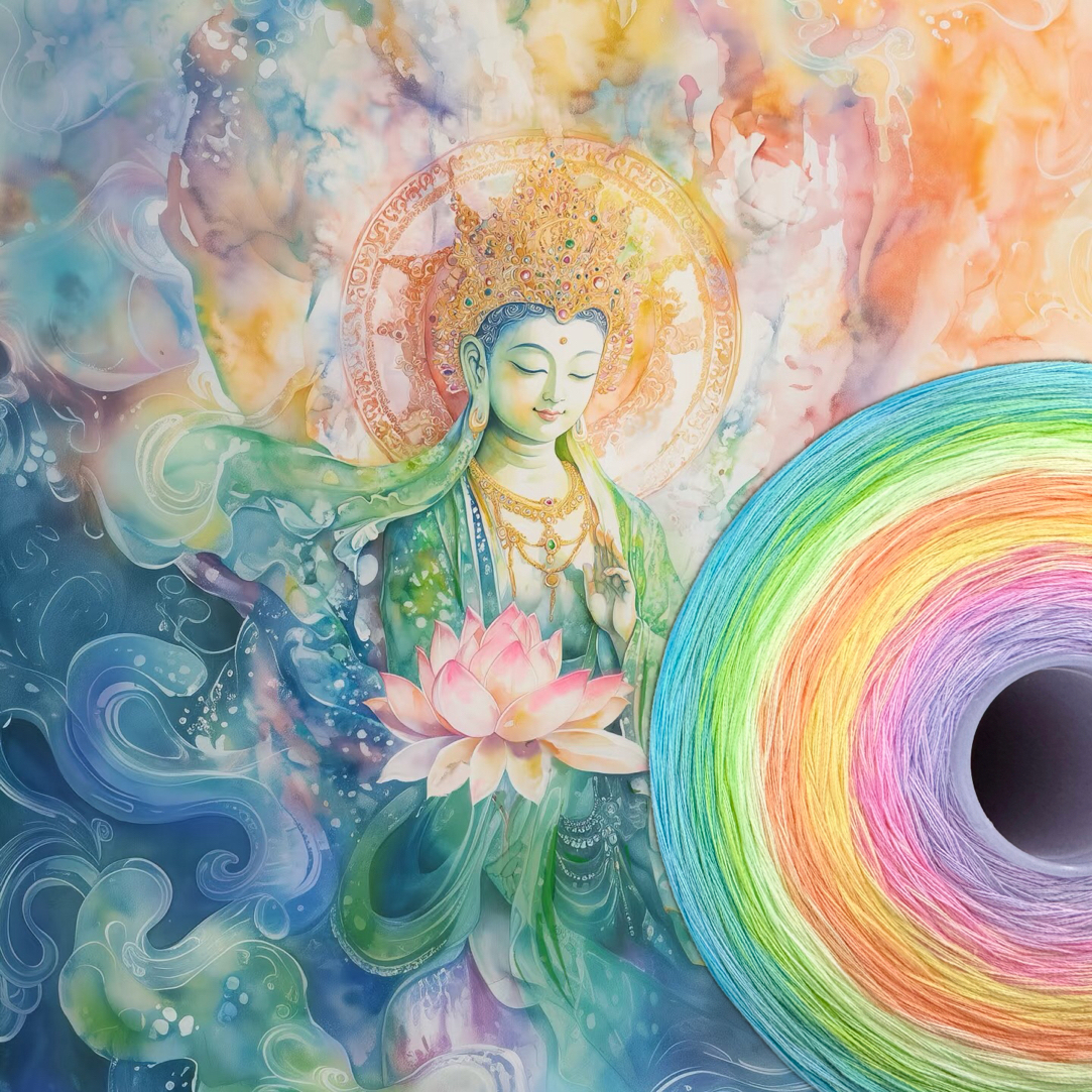 「绿度母」100%棉纯棉渐变蛋糕线手工编织钩织纯棉披肩毯子