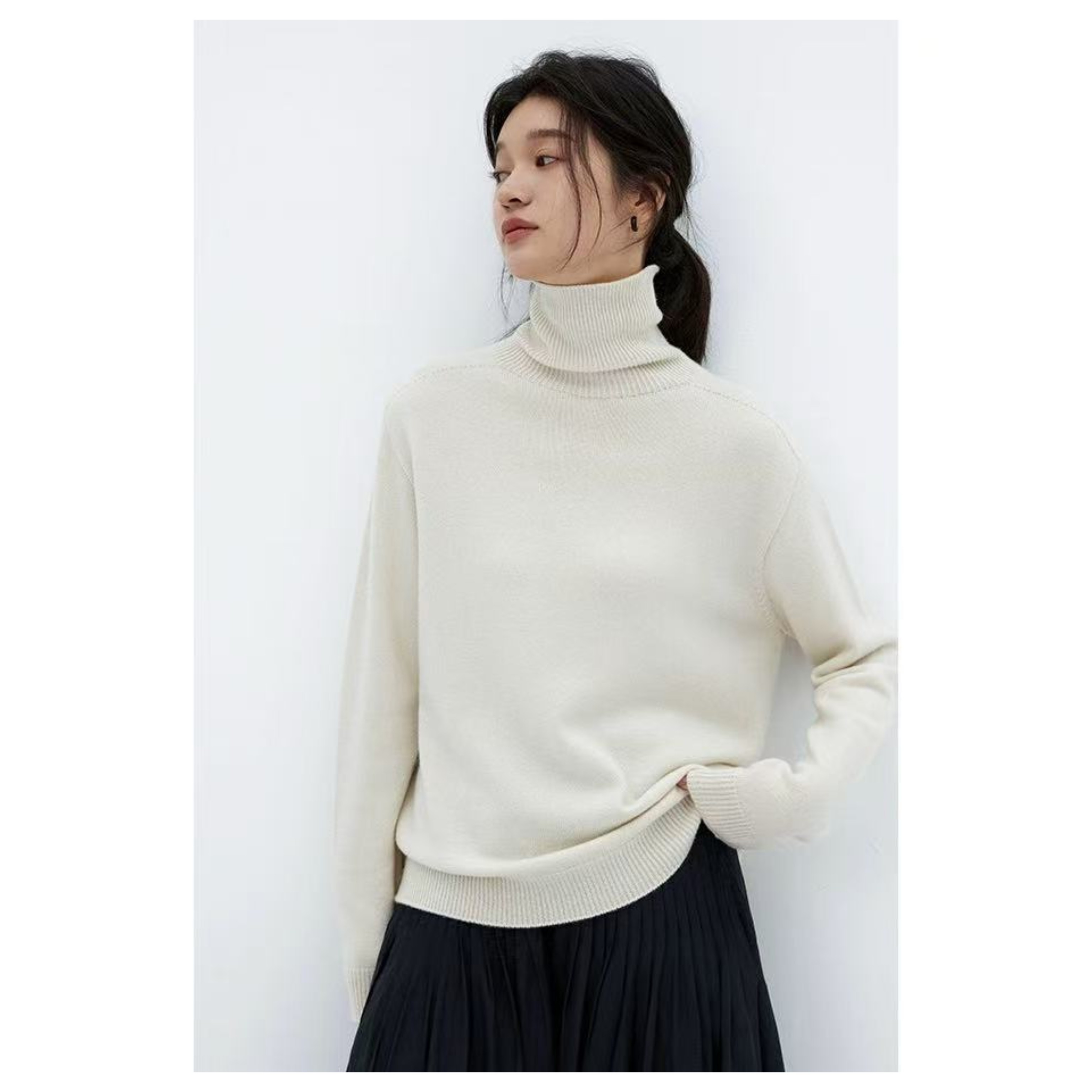 高货！100%羊毛~2XL胸100-160长65长袖高领净版针织上衣 2394