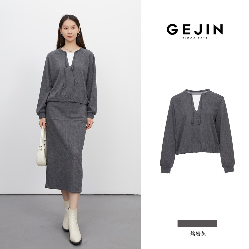 GEJIN/歌锦冬季拼接设计休闲时尚长袖纯色套头卫衣94125924381