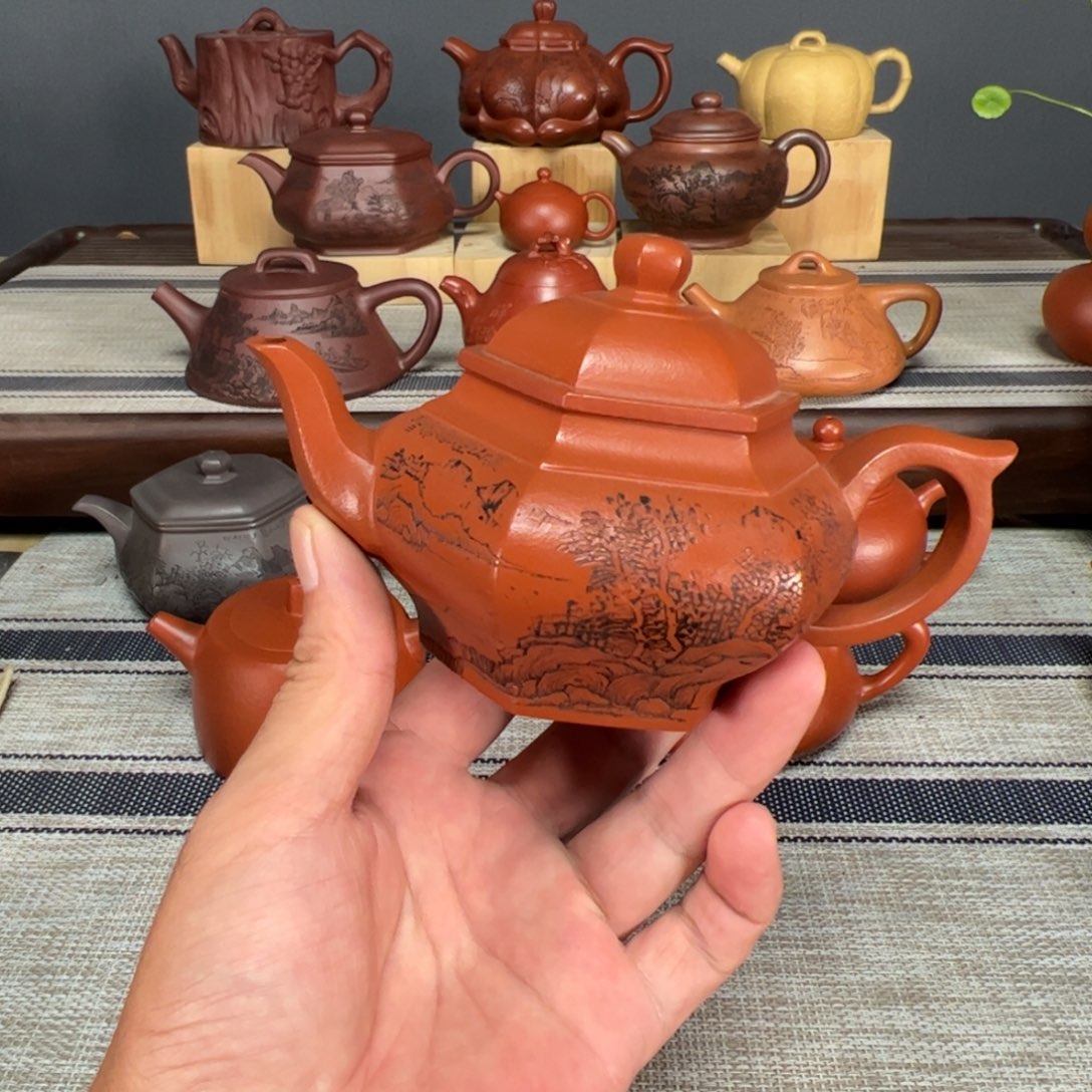 茶壶紫砂名**言全手工六方笑樱容量240c c
