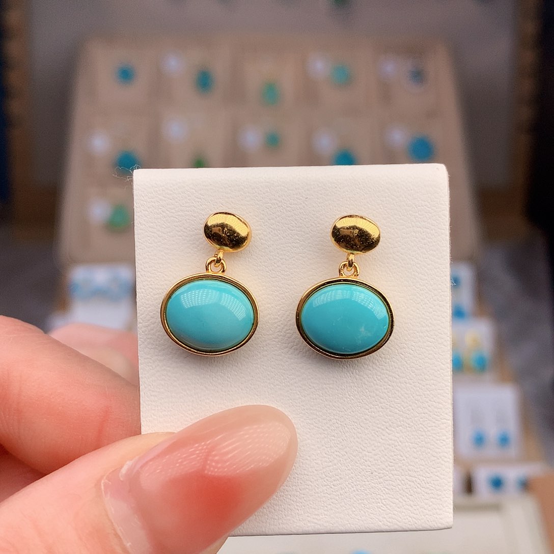 银S925镶嵌绿松石耳饰