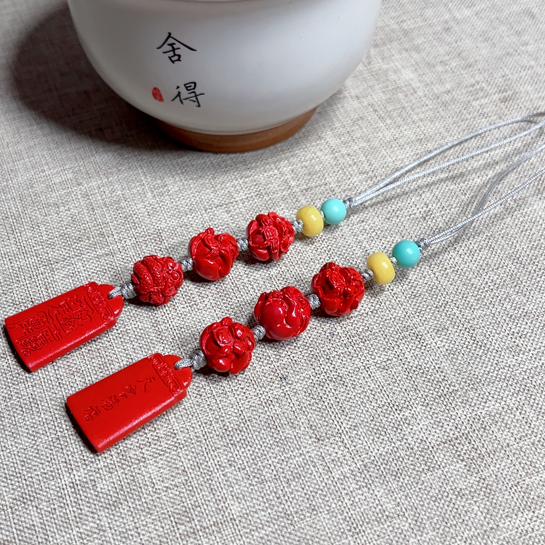 含辰砂工艺品高含量朱砂红砂三合文哲大将军手机链 贵人包包挂件