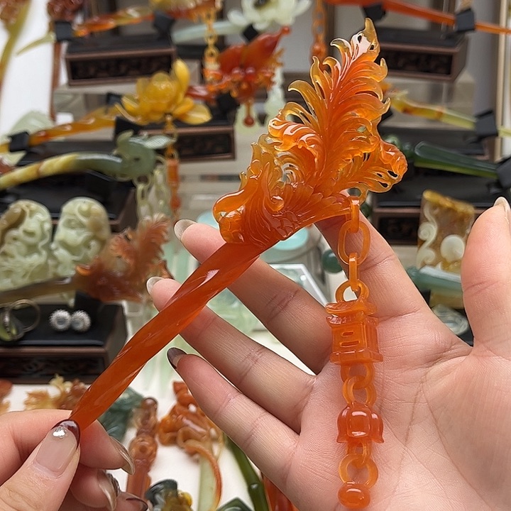 蛇纹石玉岫玉发簪未镶嵌肉***丫