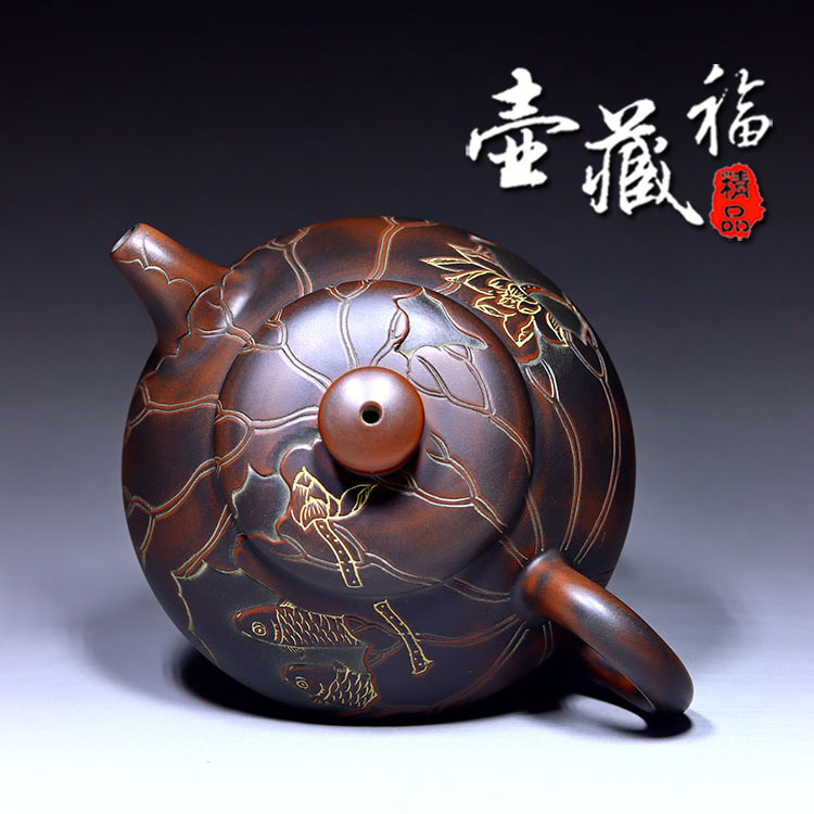 卢纪祖钦州坭兴陶茶壶纯手工名家大师连年有鱼送礼收藏货号128