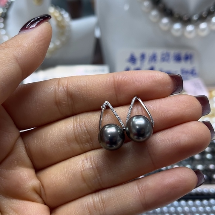 海水珍珠耳饰银S925镶嵌