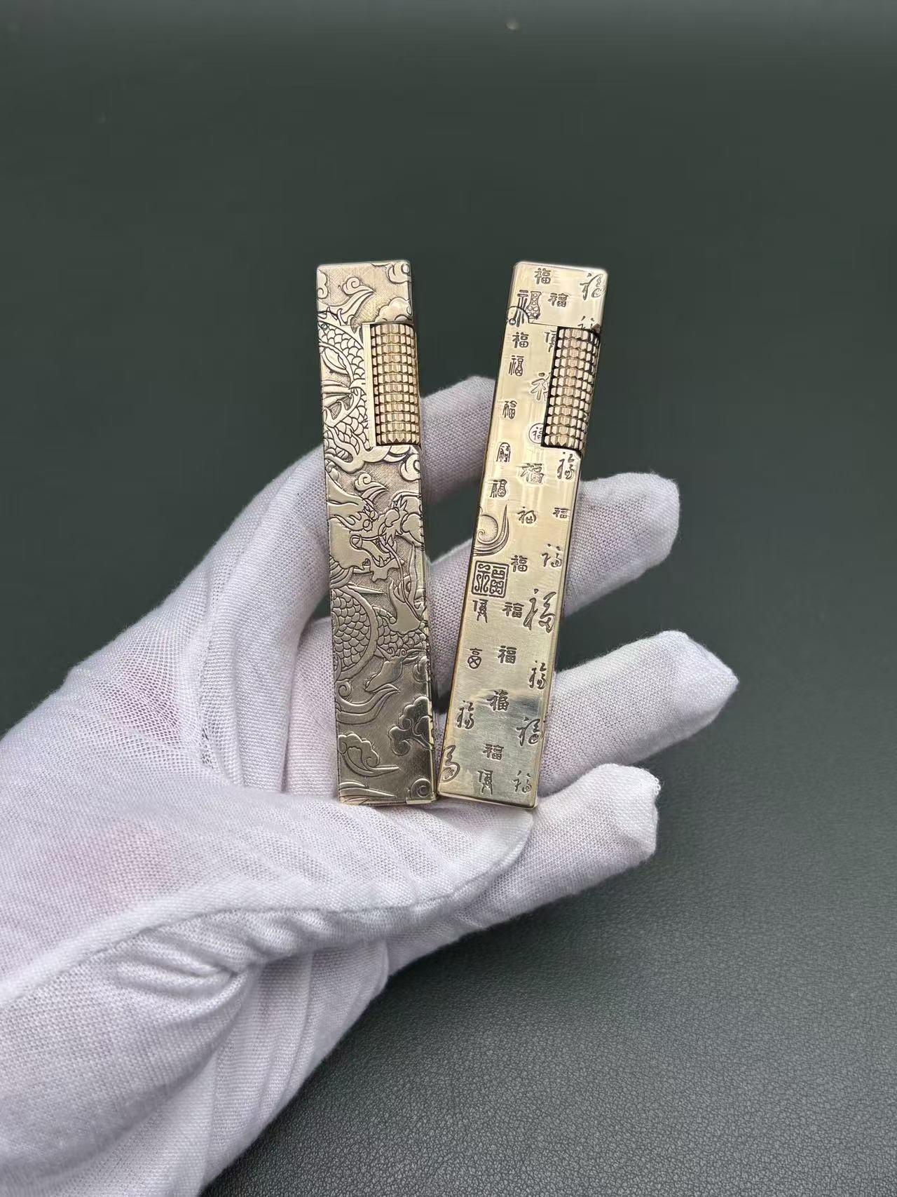 新升级四代手工纯铜侧滑煤油打火机个性迷你复古加长款四方浮雕机