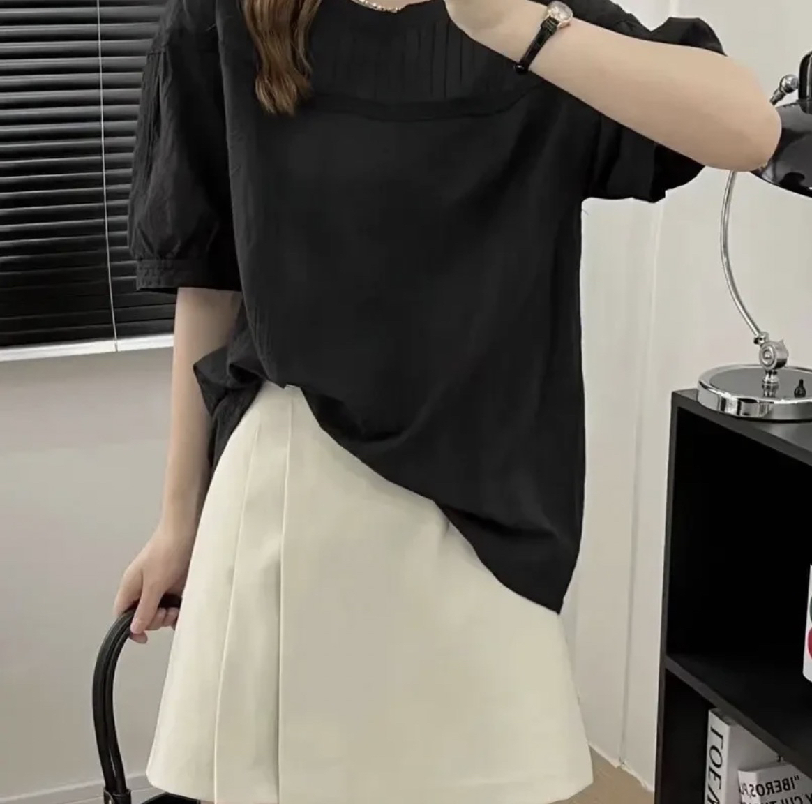 夏季文艺圆领短袖刺绣拼接套头衬衫时尚百搭气质上衣3355