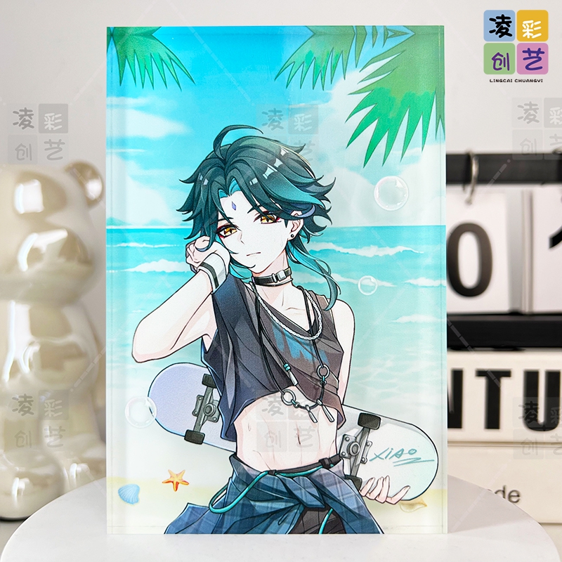 凌彩创艺二次元游戏海边原神人物周边设计款亚克力水晶砖摆件桌搭