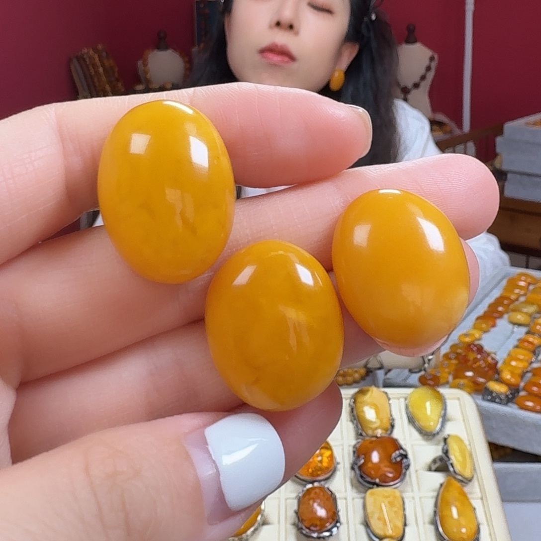 蜜蜡银S925镶嵌耳饰套装