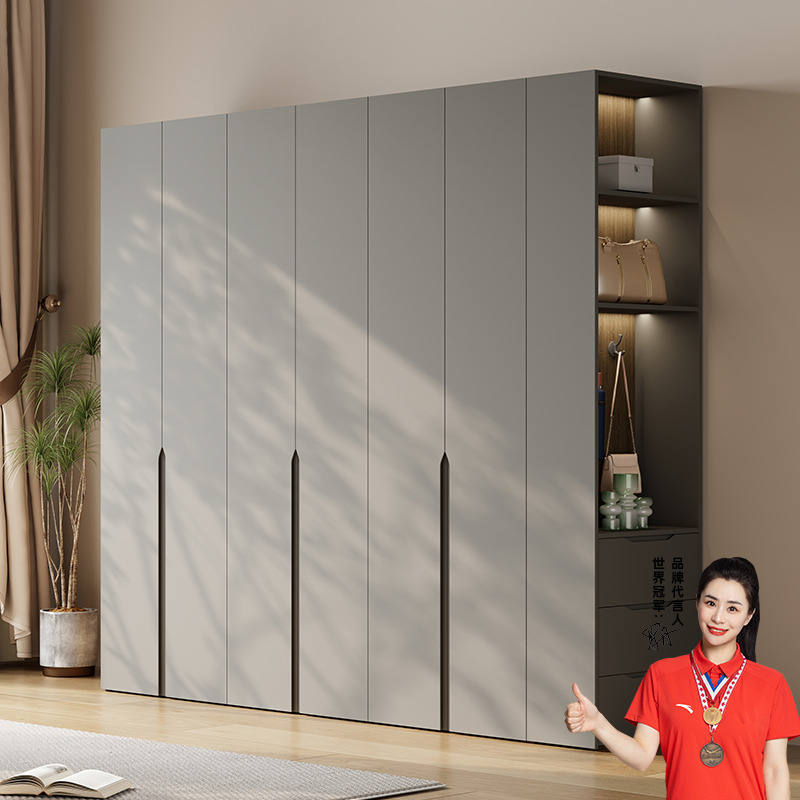 实木极简一门到顶家用卧室现代简约衣柜平开门组合带书桌一体衣橱