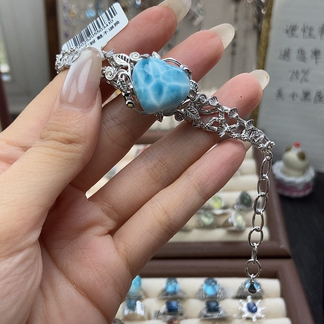 古***神水晶戒指银S925镶嵌海纹石手链