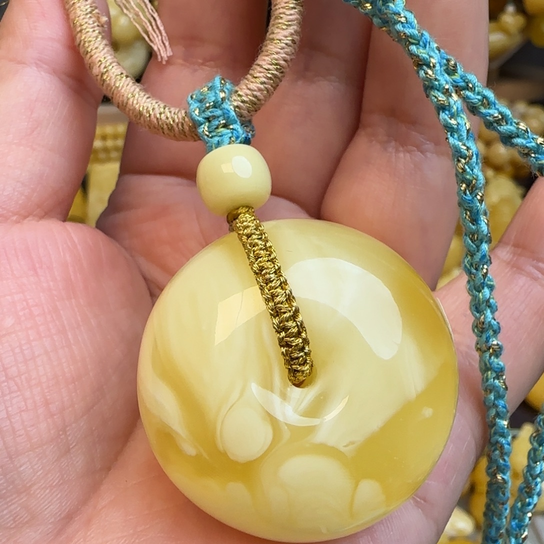 琥珀套链未镶嵌天然金白溶洞妖花蜜蜡平安