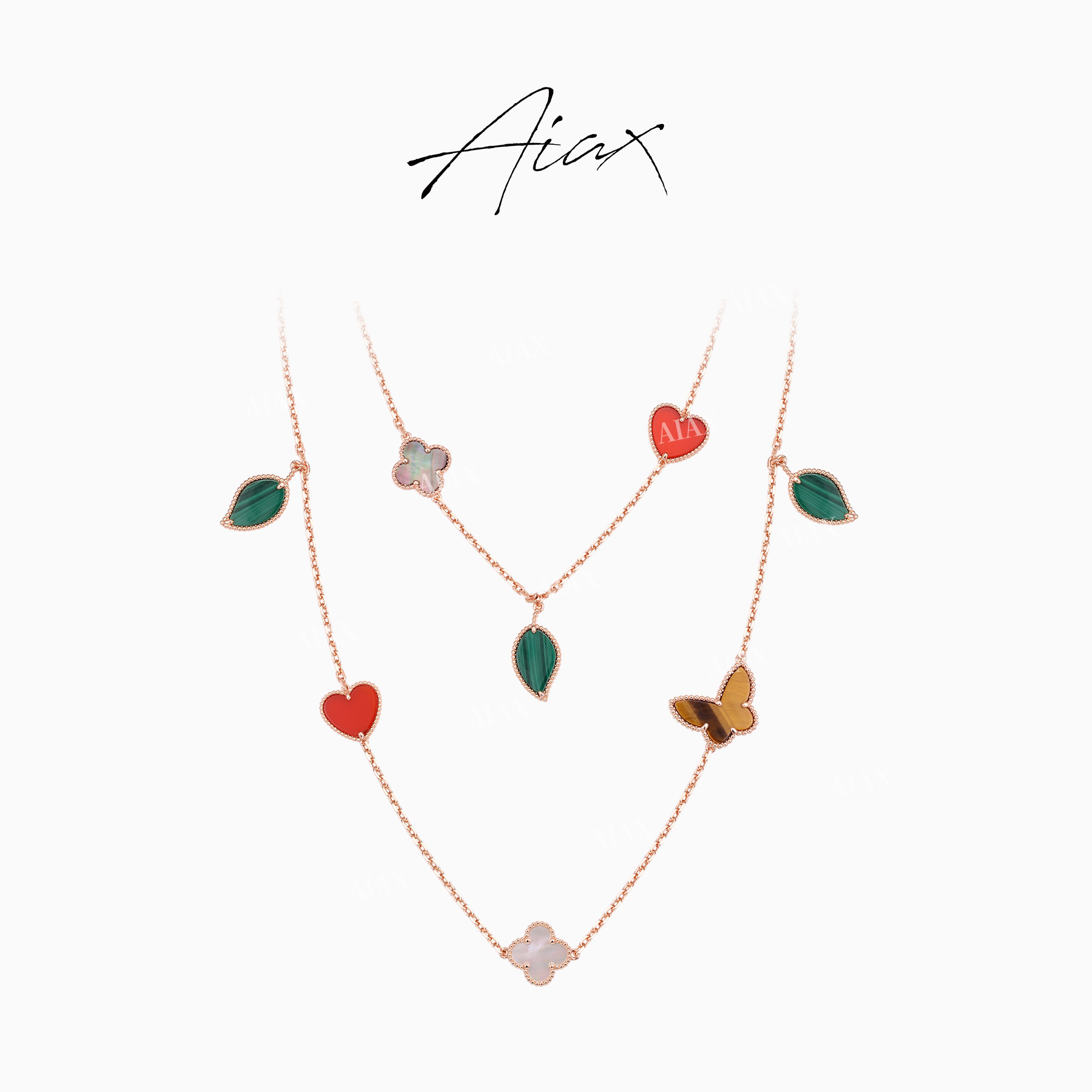 AIAX  镀K金 气质百搭设计感经典蝴蝶花花蛇年红色项链TSJ9418