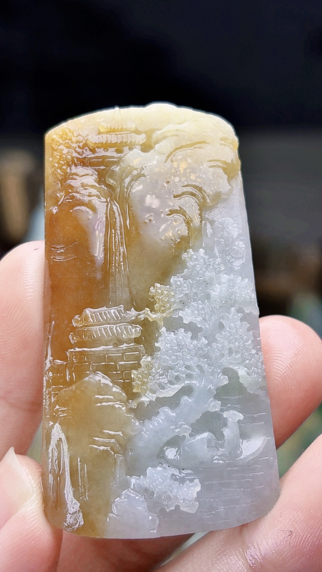 天然缅甸翡翠冰胶黄翡山水毛货买断需抛光尺寸58-30-6.6