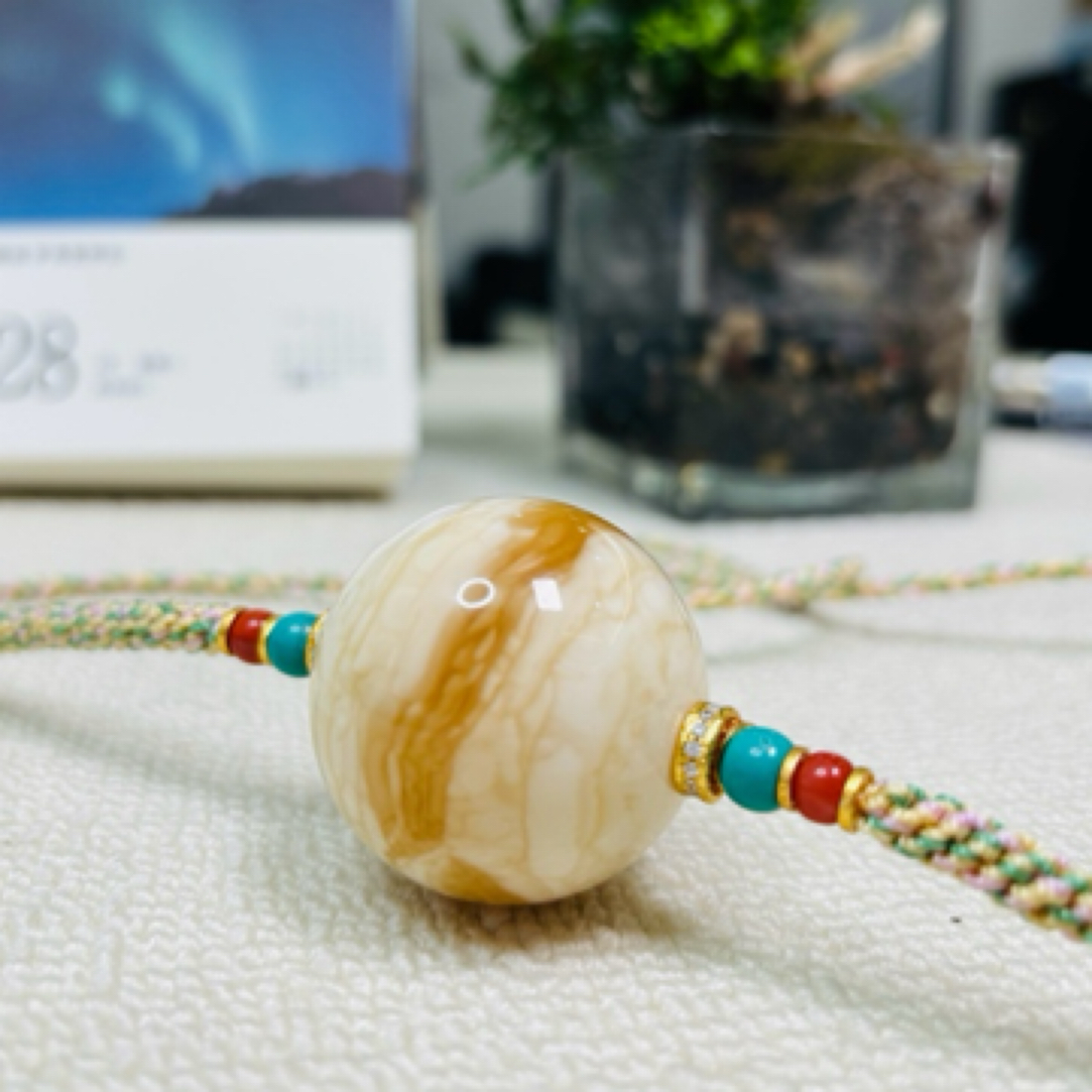 天然琥珀蜜蜡圆珠 毕业款 一线天