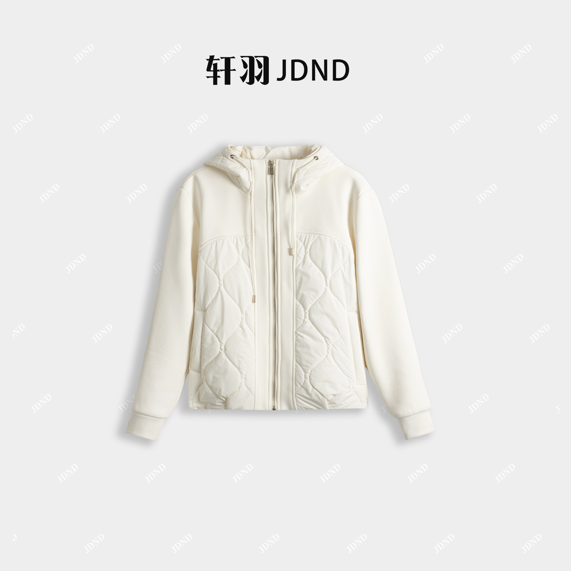 JDND轩羽【轻棉柔暖】羊毛连帽拼接抽绳棉服外套XY25545