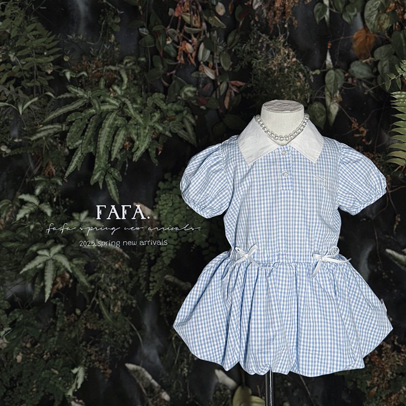 【FAFA】格子短袖连衣裙女童春季A字裙夏季夏装格纹女宝XQ259501