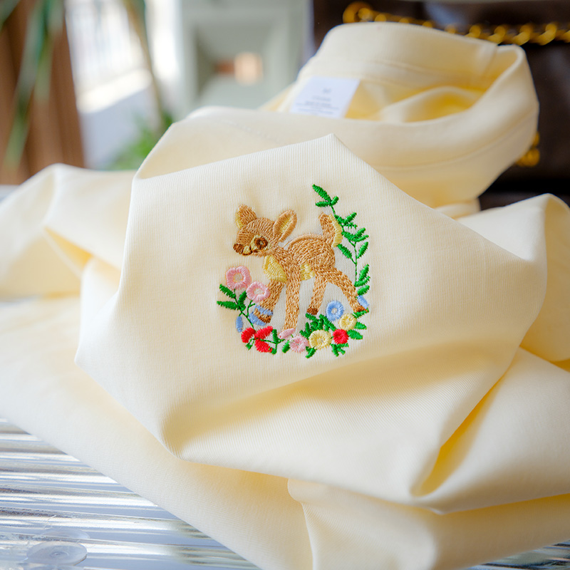 小鹿刺绣100纯棉白色短袖t恤女2025夏季新款爆女装半袖男士体恤