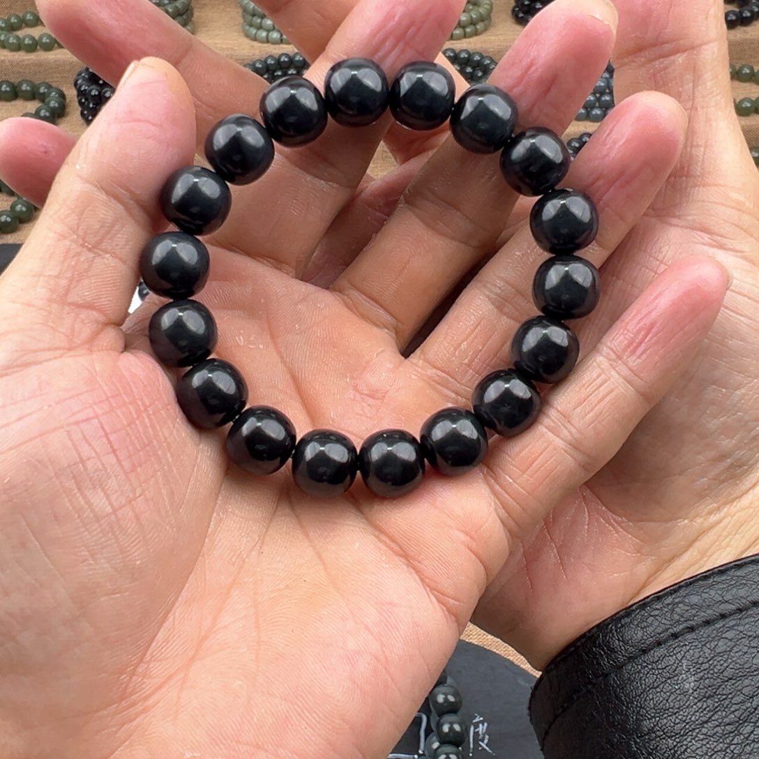 颈饰未镶嵌和田玉（墨玉）明****师墨玉青花聚宝盆