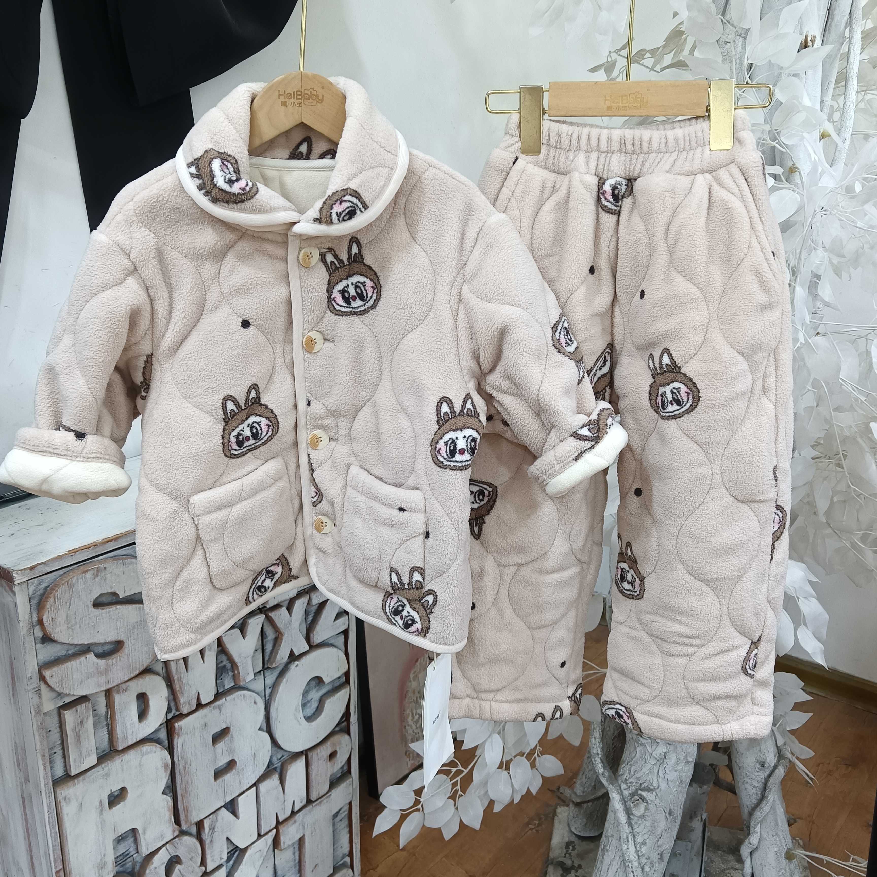 P126考拉绒卡通睡衣童装/喵可/初冬