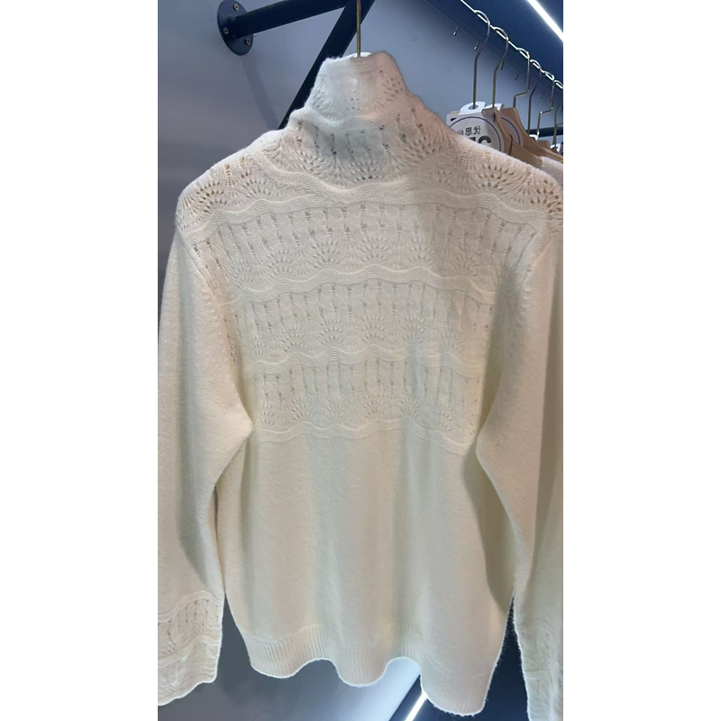 313领提花全羊毛打底秋冬新款长袖套头百搭堆堆领毛衣上衣313