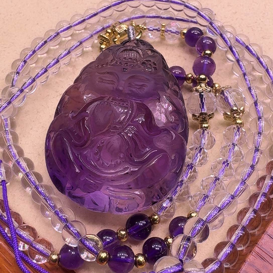 水晶颈饰未镶嵌天然巴西紫水晶狐狐吊坠