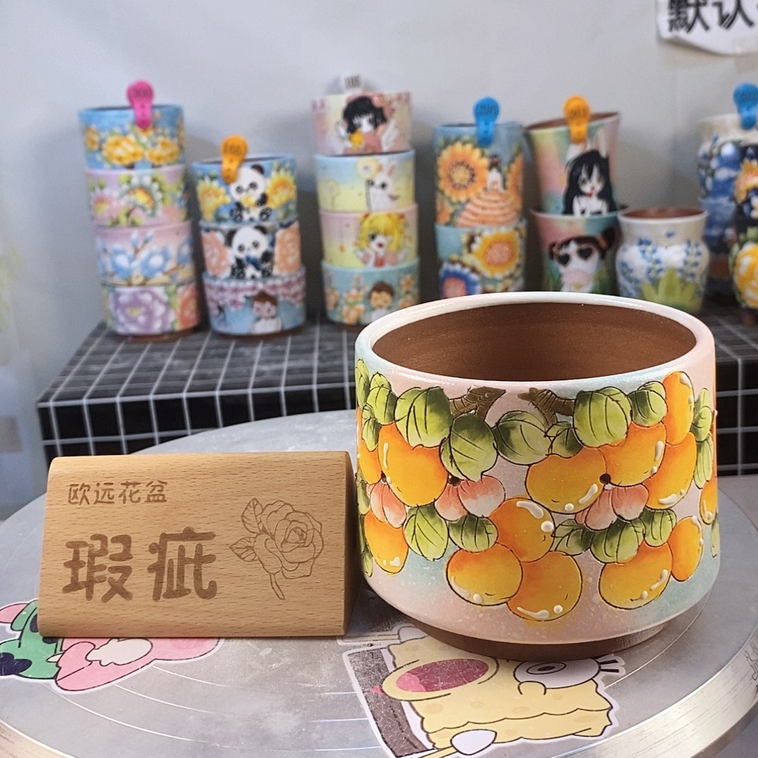 紫砂花盆红陶手绘花盆