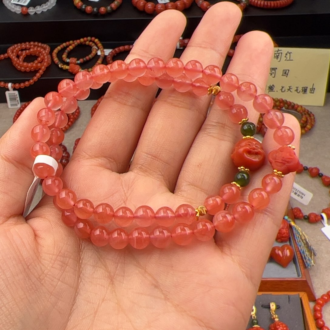 南红玛瑙保山冰粉两圈手串6+未镶嵌