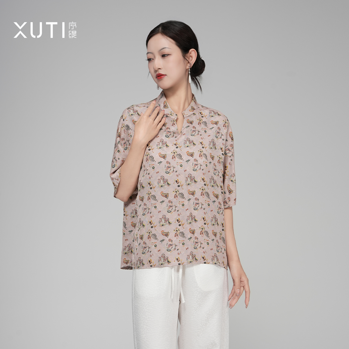 序缇『喜相逢』夏季新款新中式三经绞罗非遗桑蚕丝上衣女H127-17561