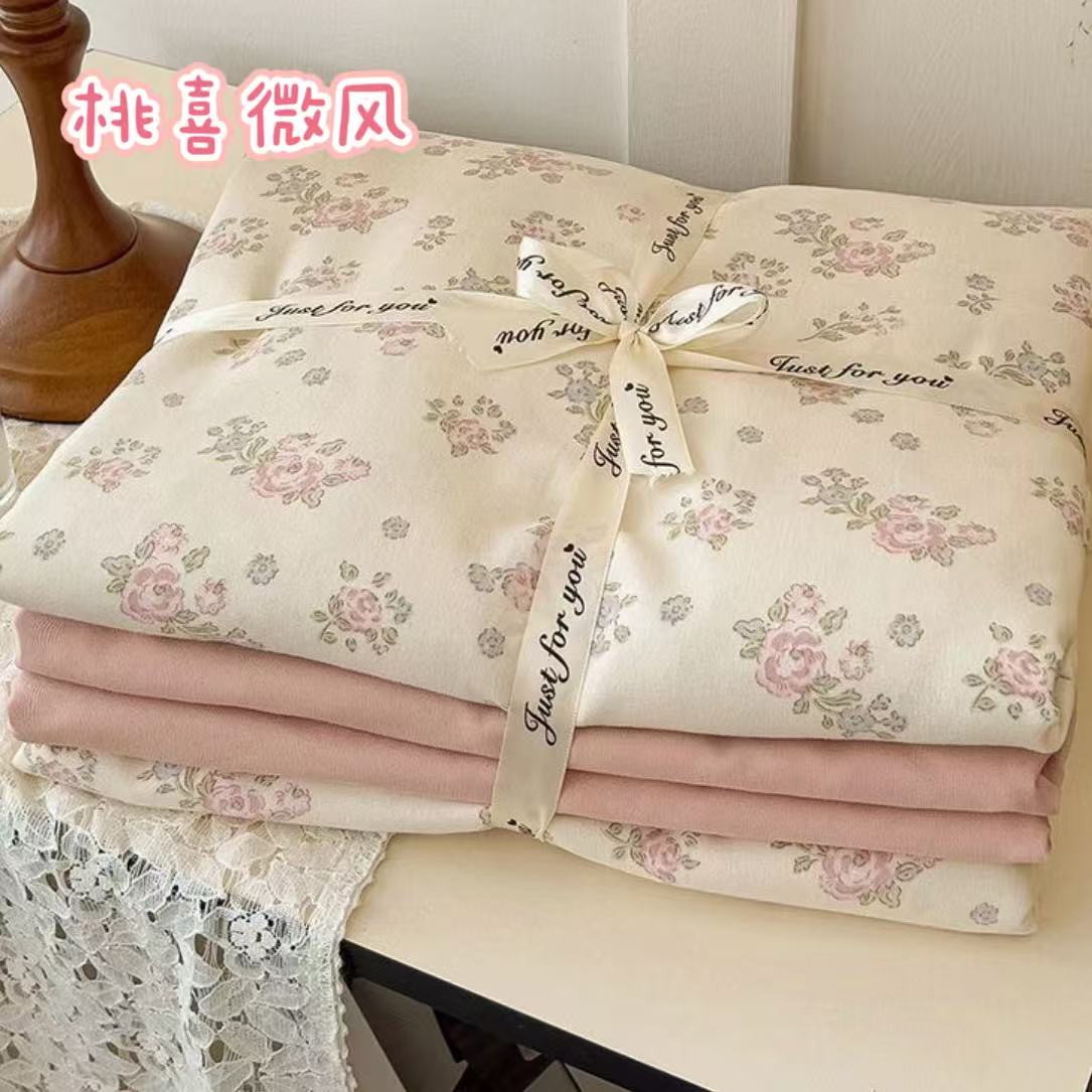 【桃喜微风】四季柔软ins风双层纱四件套简约法式床品 