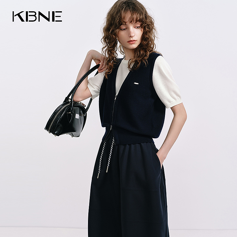 KBNE针织短袖女款爆款2025新款高级感撞色假两件针织衫休闲上衣女