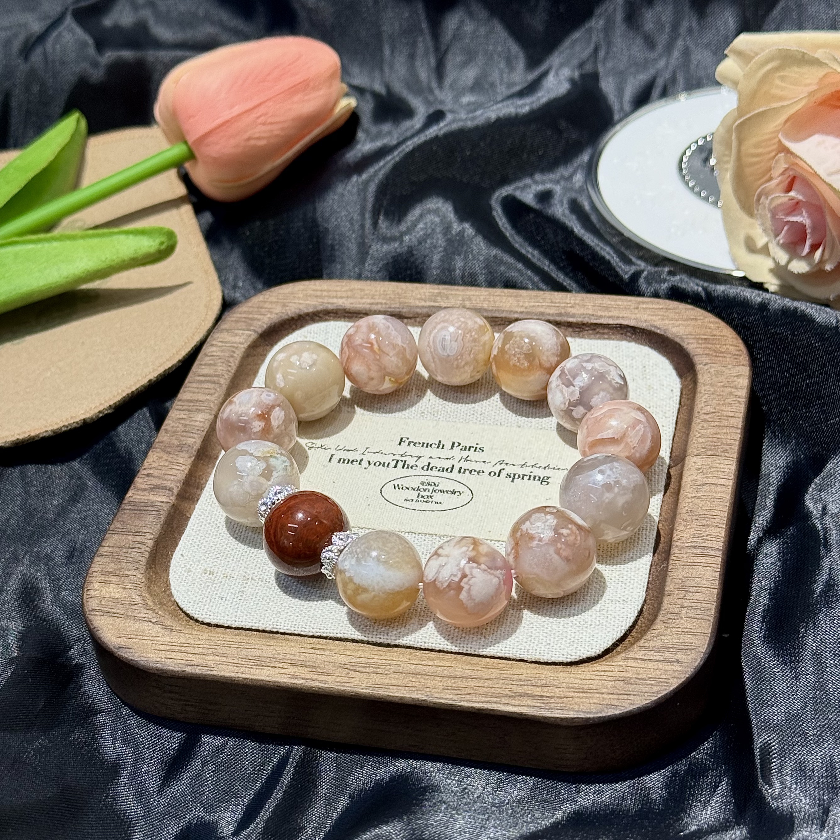 樱花玛瑙战国红手串 颜色微差多样性发其一Z191