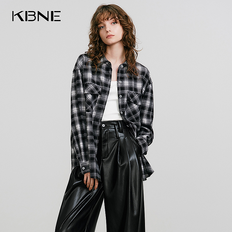 KBNE衬衫女2025新款爆款洋气秋季老钱风经典百搭复古格纹磨毛衬衣