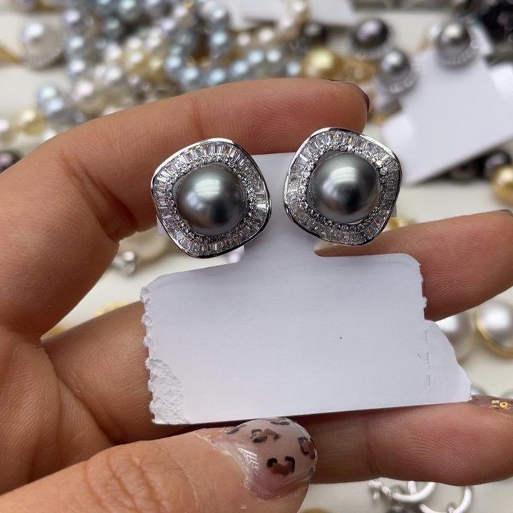 海水珍珠耳饰银S925镶嵌