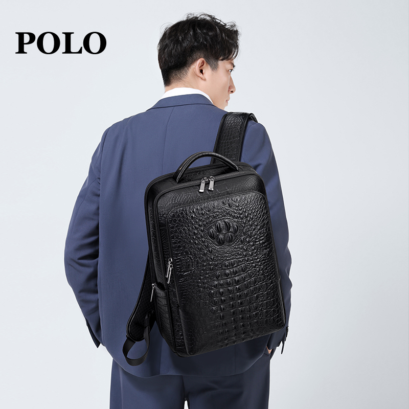 时尚休闲男士双肩包真皮商务牛皮轻奢高档户外百搭黑色多功能潮流