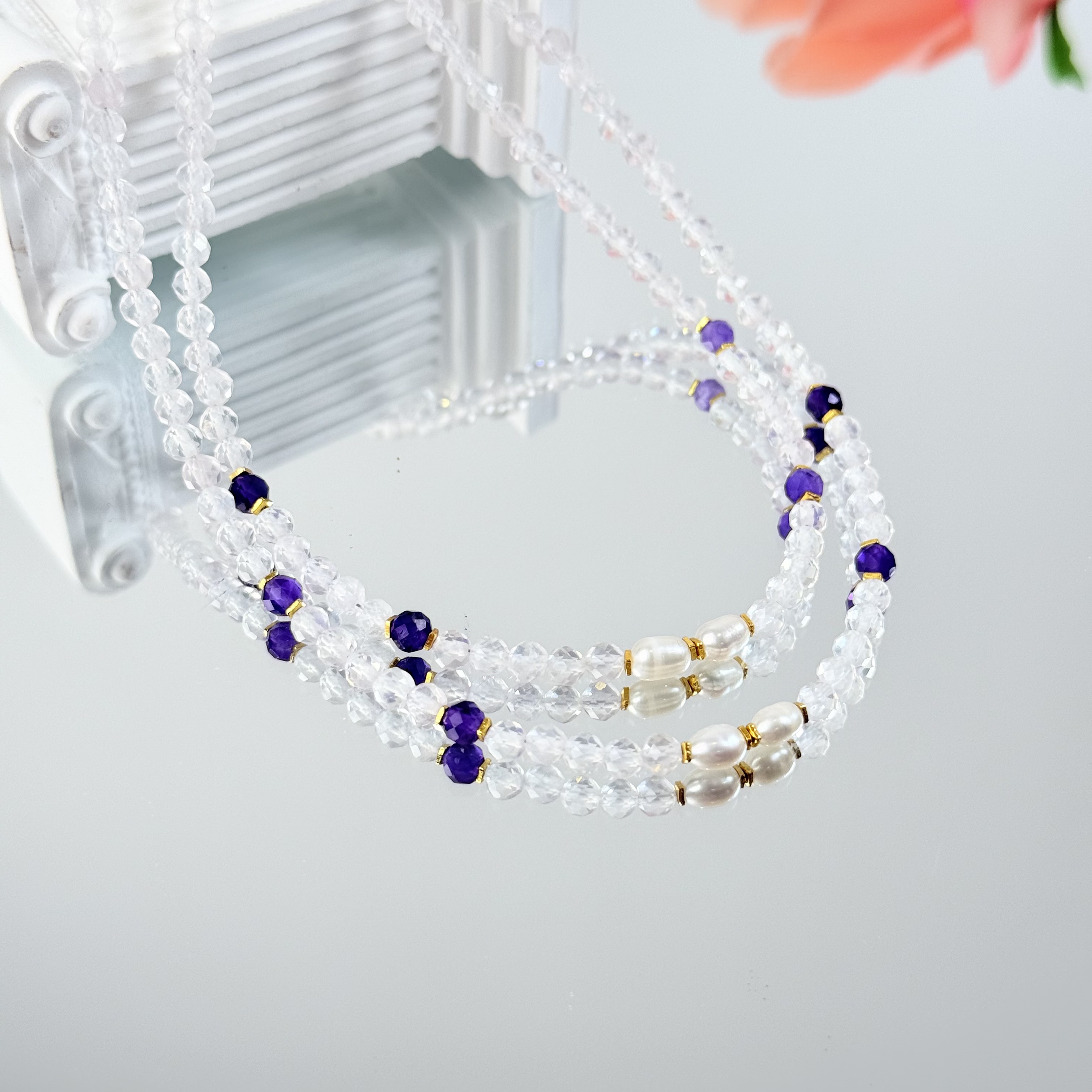 【1597 暮岁】白水晶紫水晶3-4mm项链面小仙多样性发其一