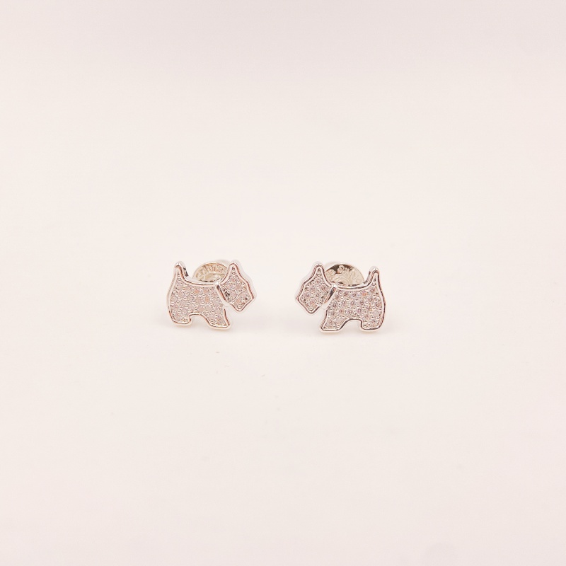 铜合金合成锆石耳饰 【1813】银色小狗耳钉