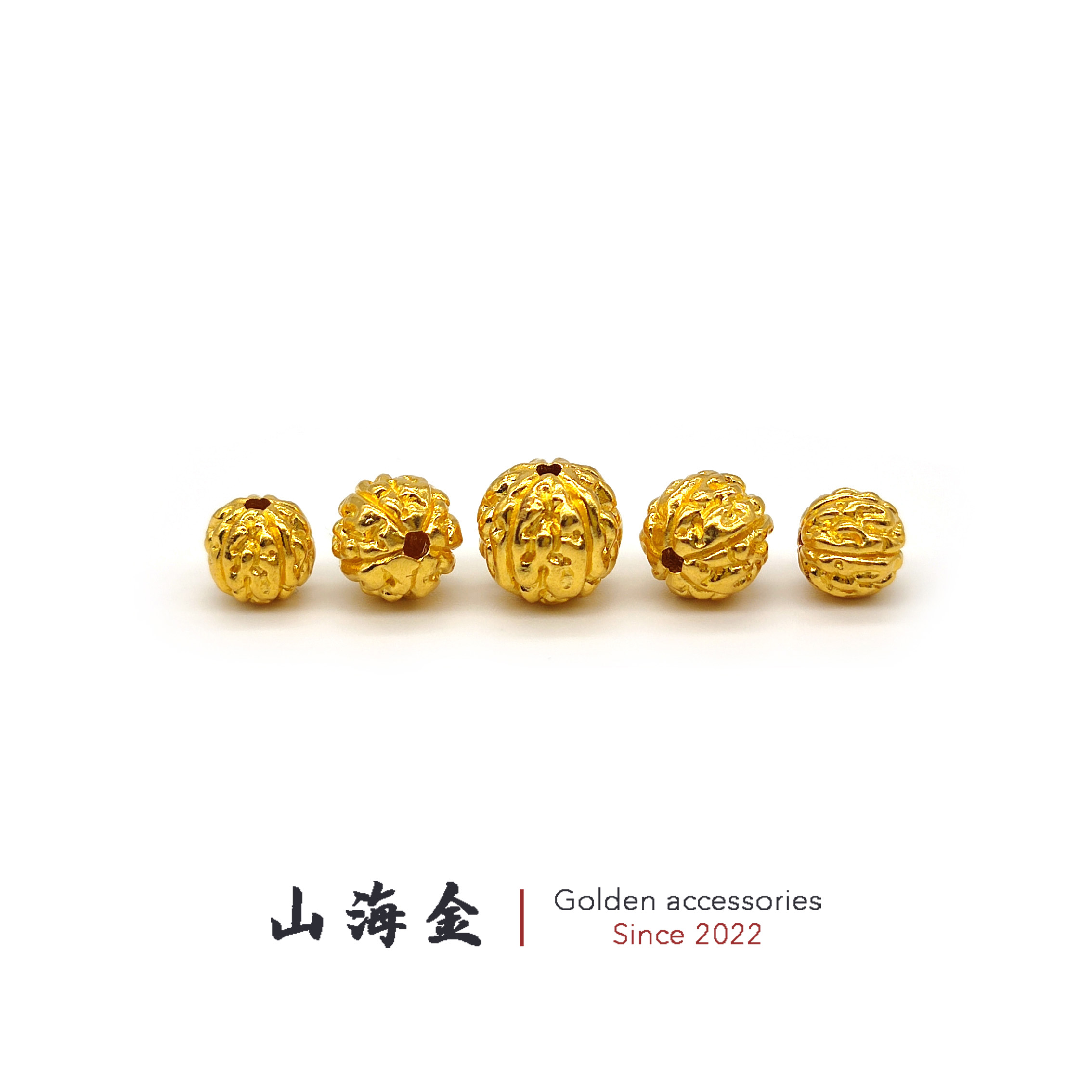 山海金 24K黄金999足金古法小核桃珠隔珠菩提珠文玩手串DIY配饰