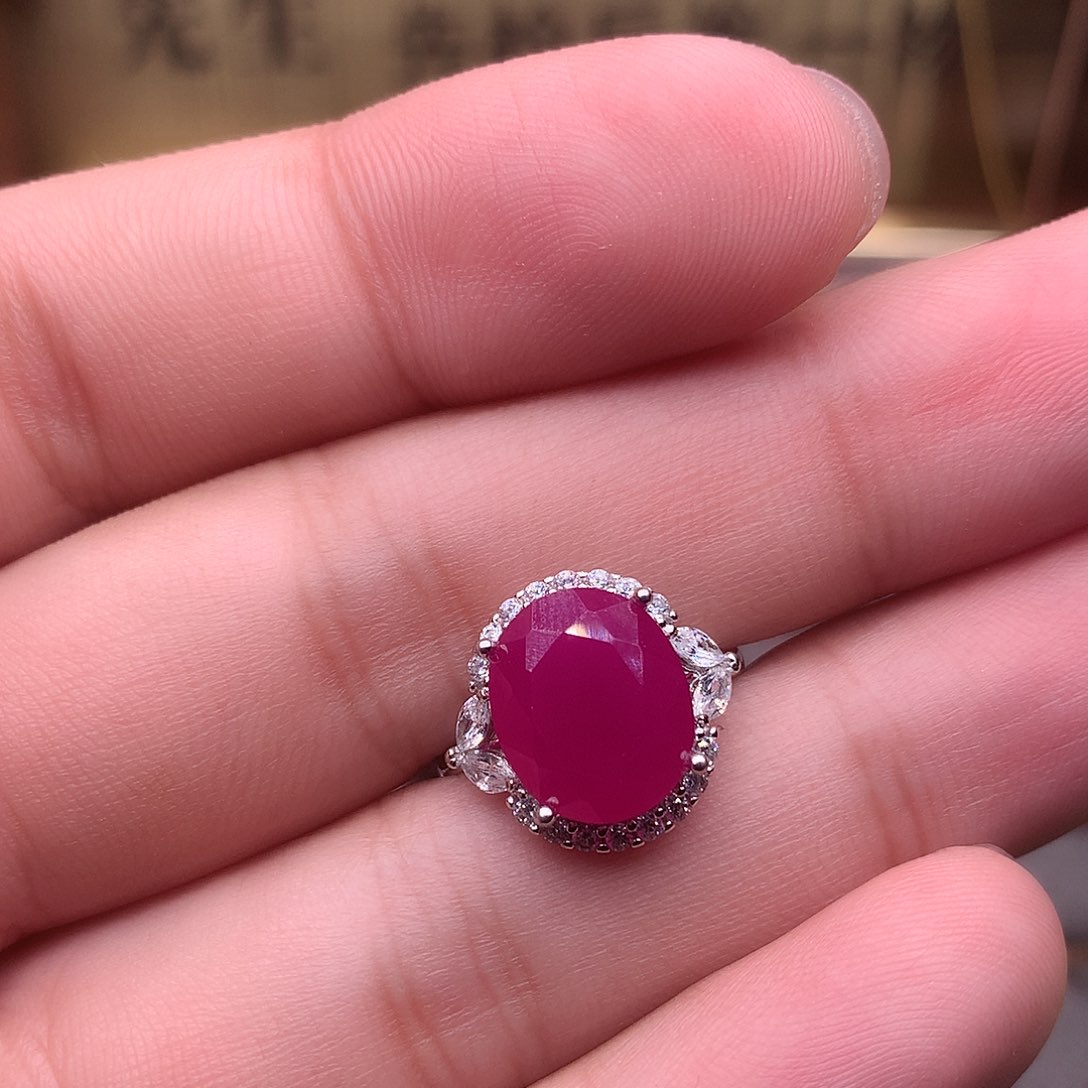 红宝石戒指银S925镶嵌