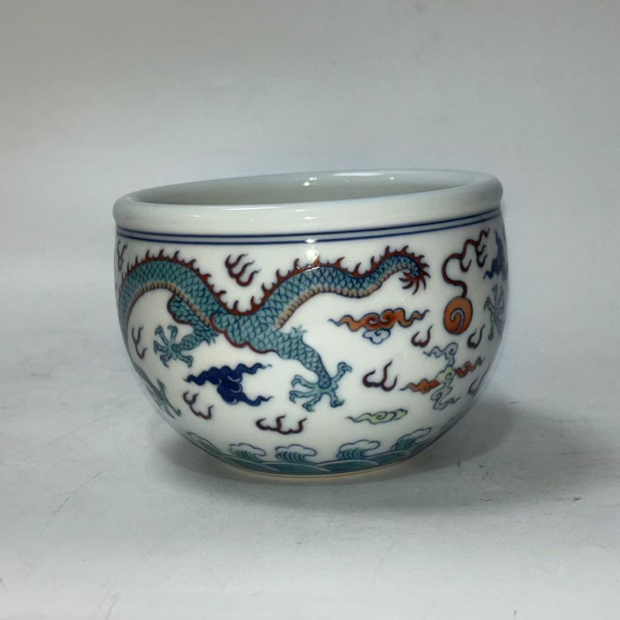 五彩双龙戏珠图卷缸JD2501-168