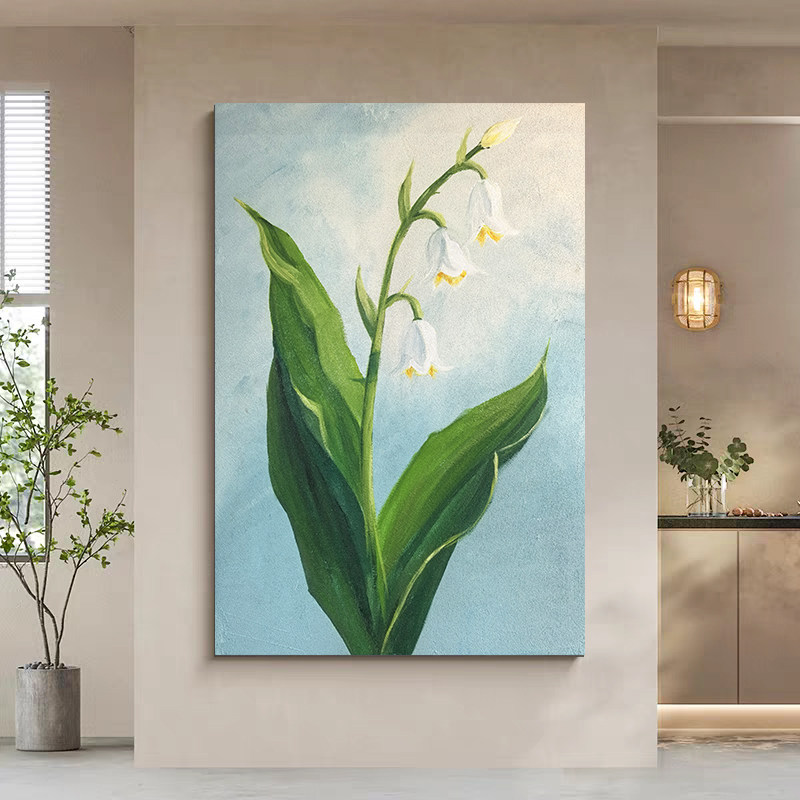 大业铃兰玄关客厅背景墙卧室餐厅纯手绘砂岩肌理油画2025最新