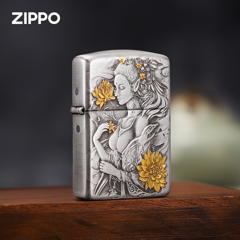 zippo打火机盔甲熏银国色天香官方正品煤油防风火机DYX1