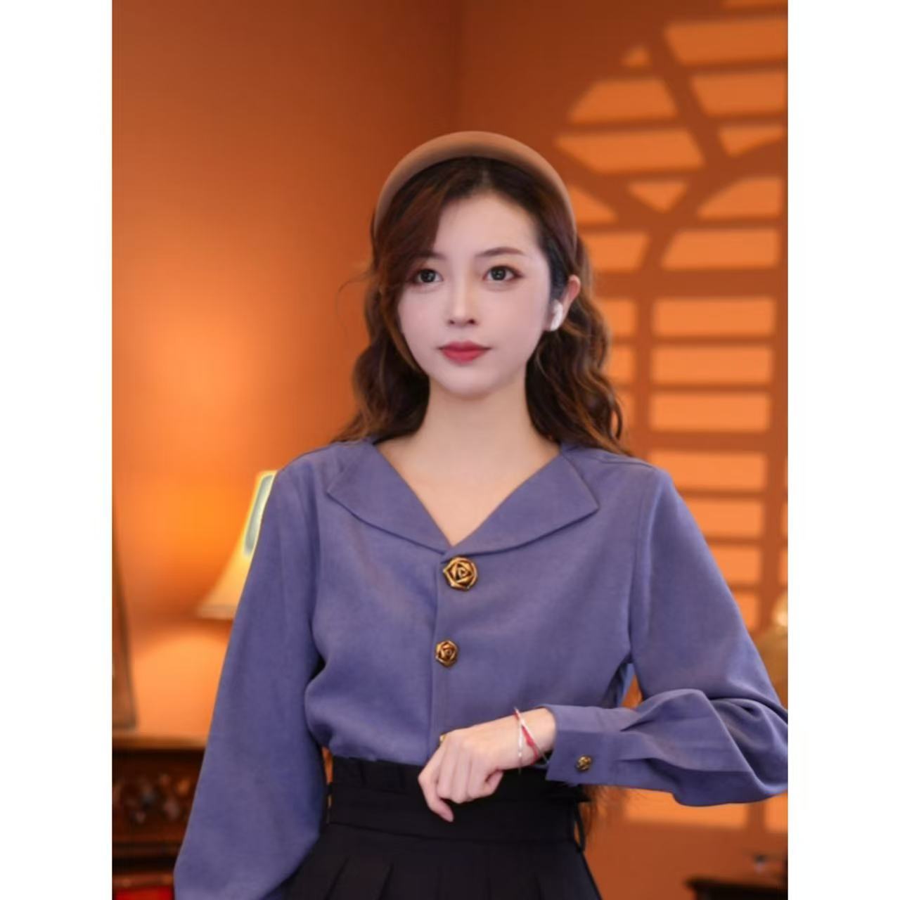 乐乐【梦里行舟】港味复古时尚气质薄款显瘦设计春秋上衣03179