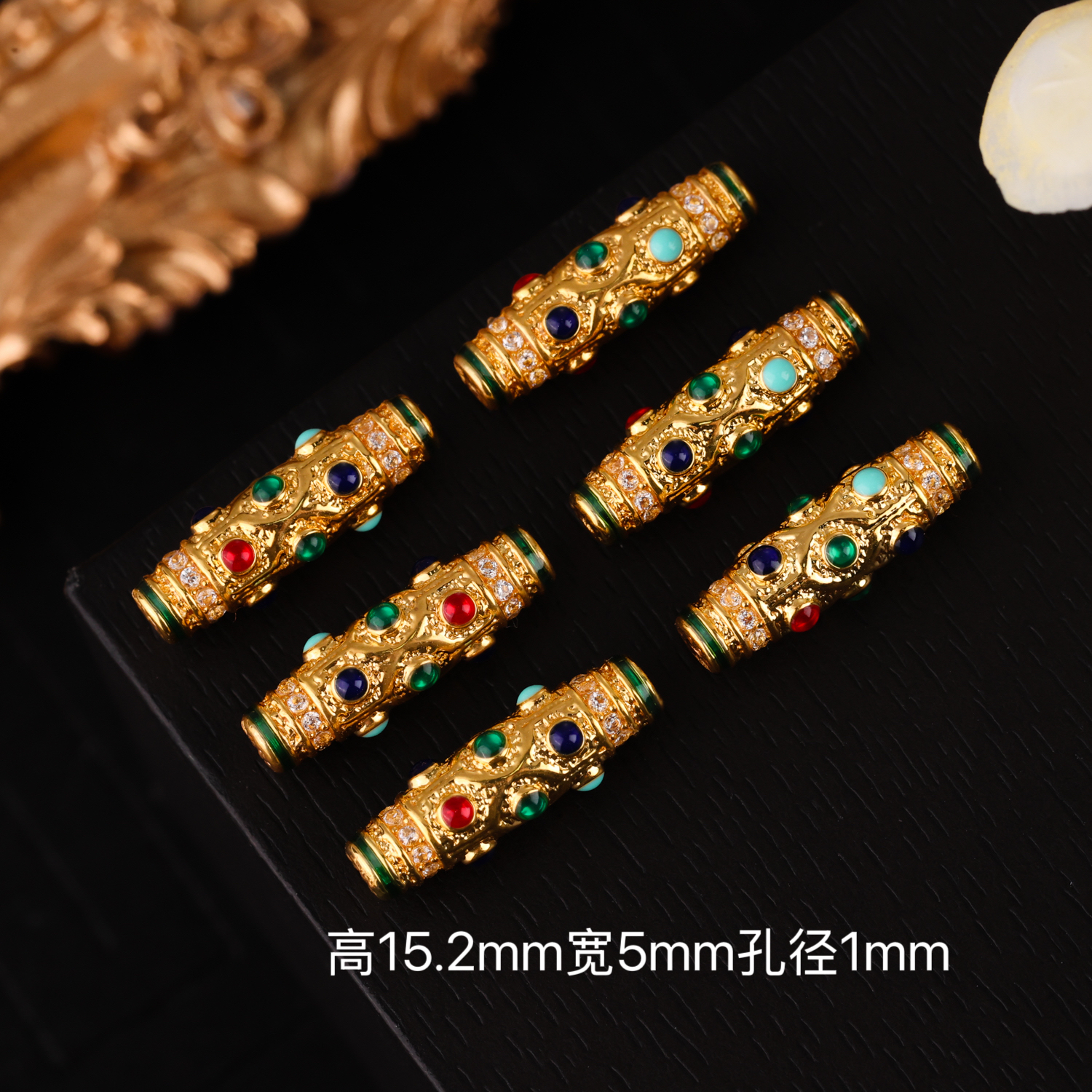 【来福工厂】18k金烧蓝十二眼药师加长版桶珠路路通编绳珠串配件