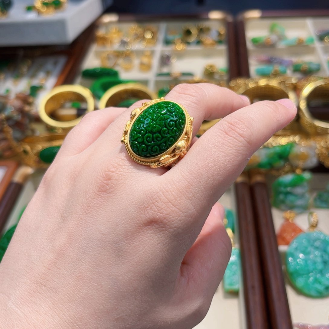 【闪购商品】翡翠戒指银S925镀金镶嵌